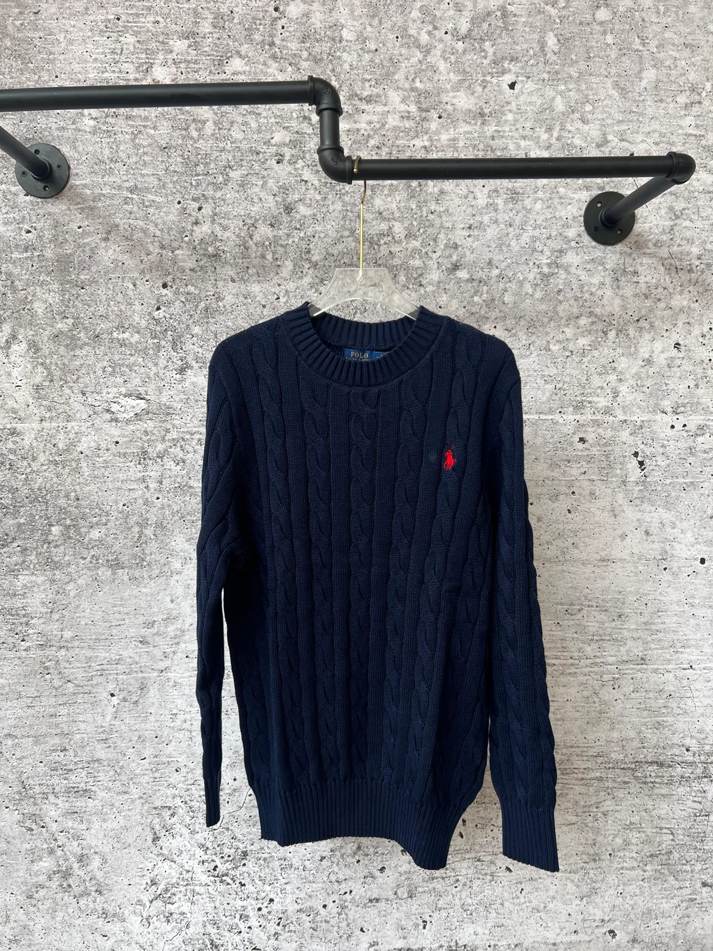 P230 Ralph Lauren men's and women's round neck rubberized sweater, made of the same pure cotton washed fabric as the original, no difference in craftsmanship details, original pony embroidery on the chest, restored one to one